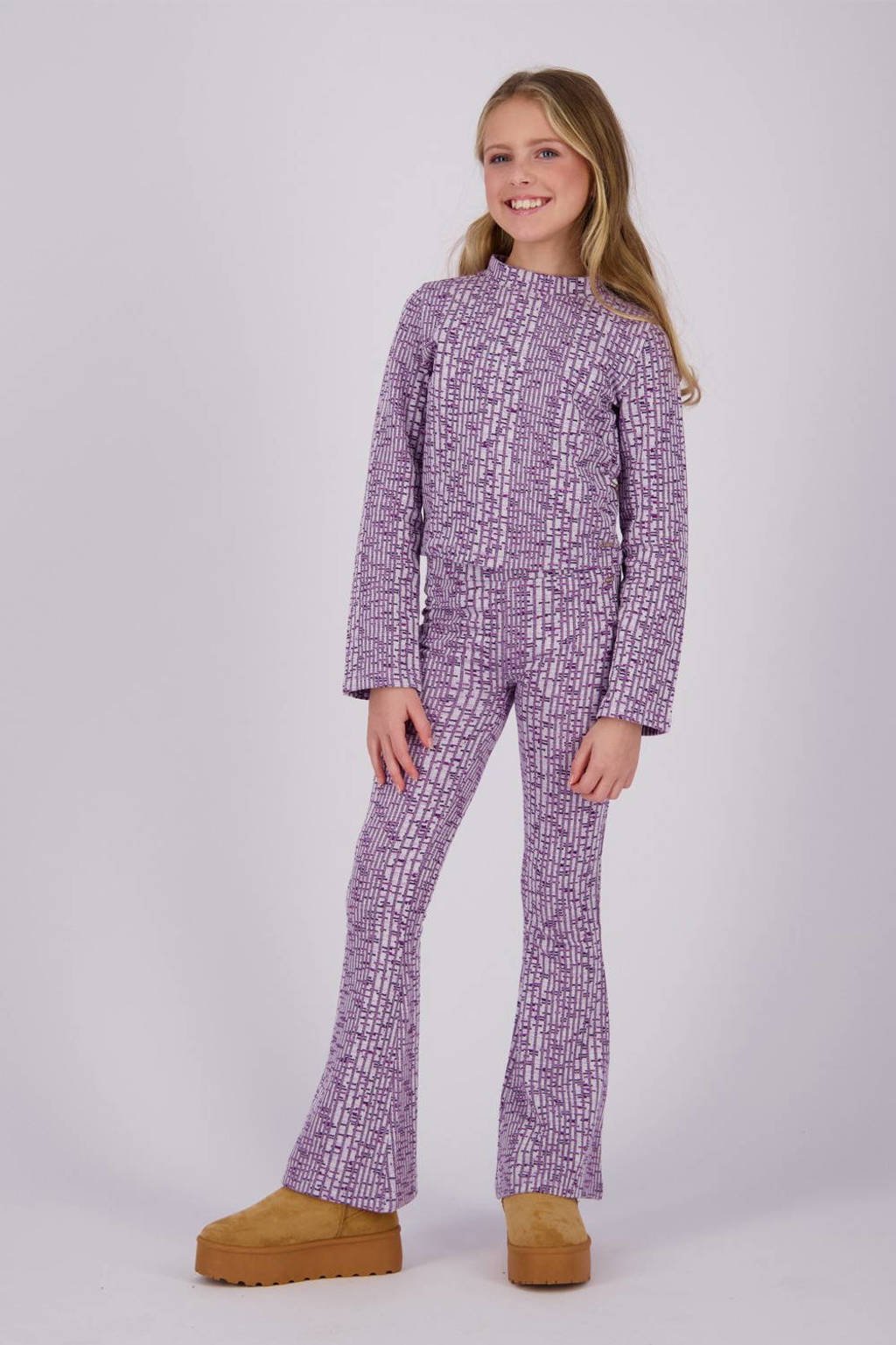 Vingino high waist flared broek Sindry met all over print lila