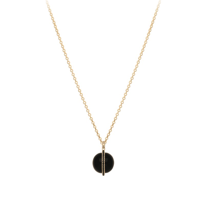 Collier Argent Doré Sphère Noire Sertie