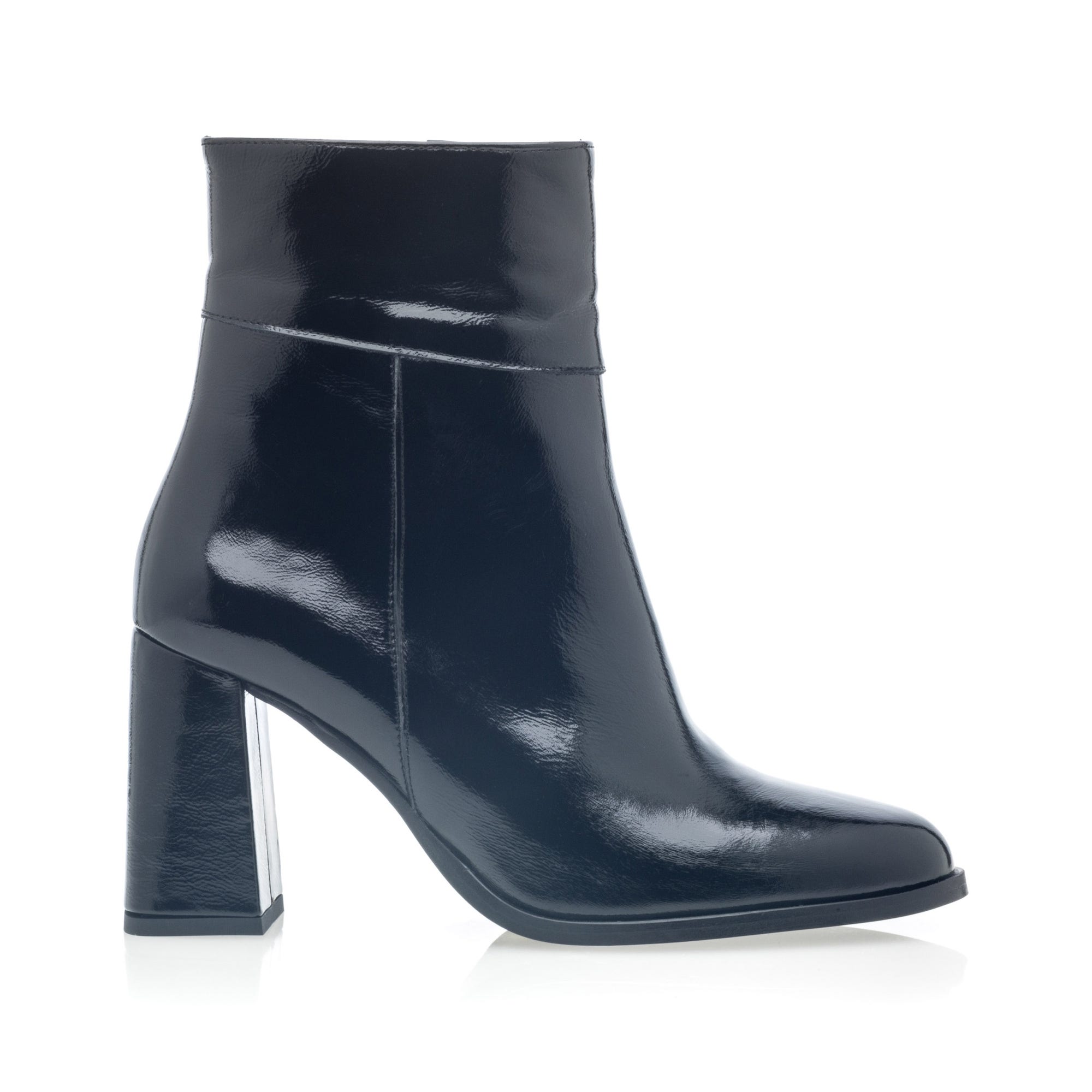 Bottines à talon Femme en cuir noir vernis