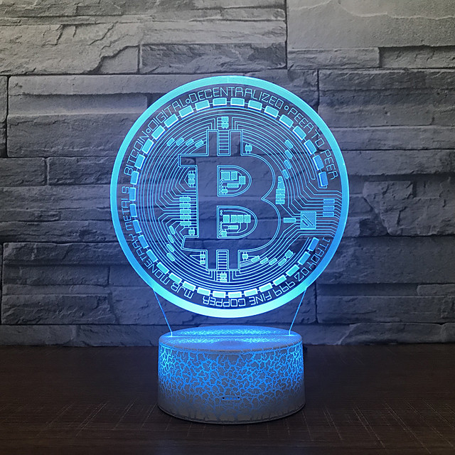 (195x145mm) 3D Bitcoin BTC LED Lampe Nachtlicht USB Home Deko Krypto Lampe mit Touch Schalter - Bunt