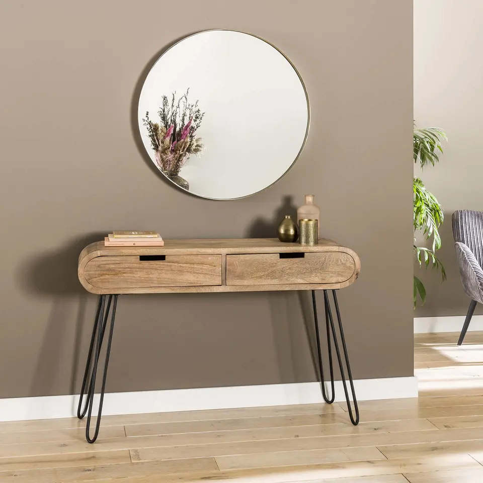 Industriële sidetable Jasmine 2 lades mangohout 30x120x76 cm Mangohout