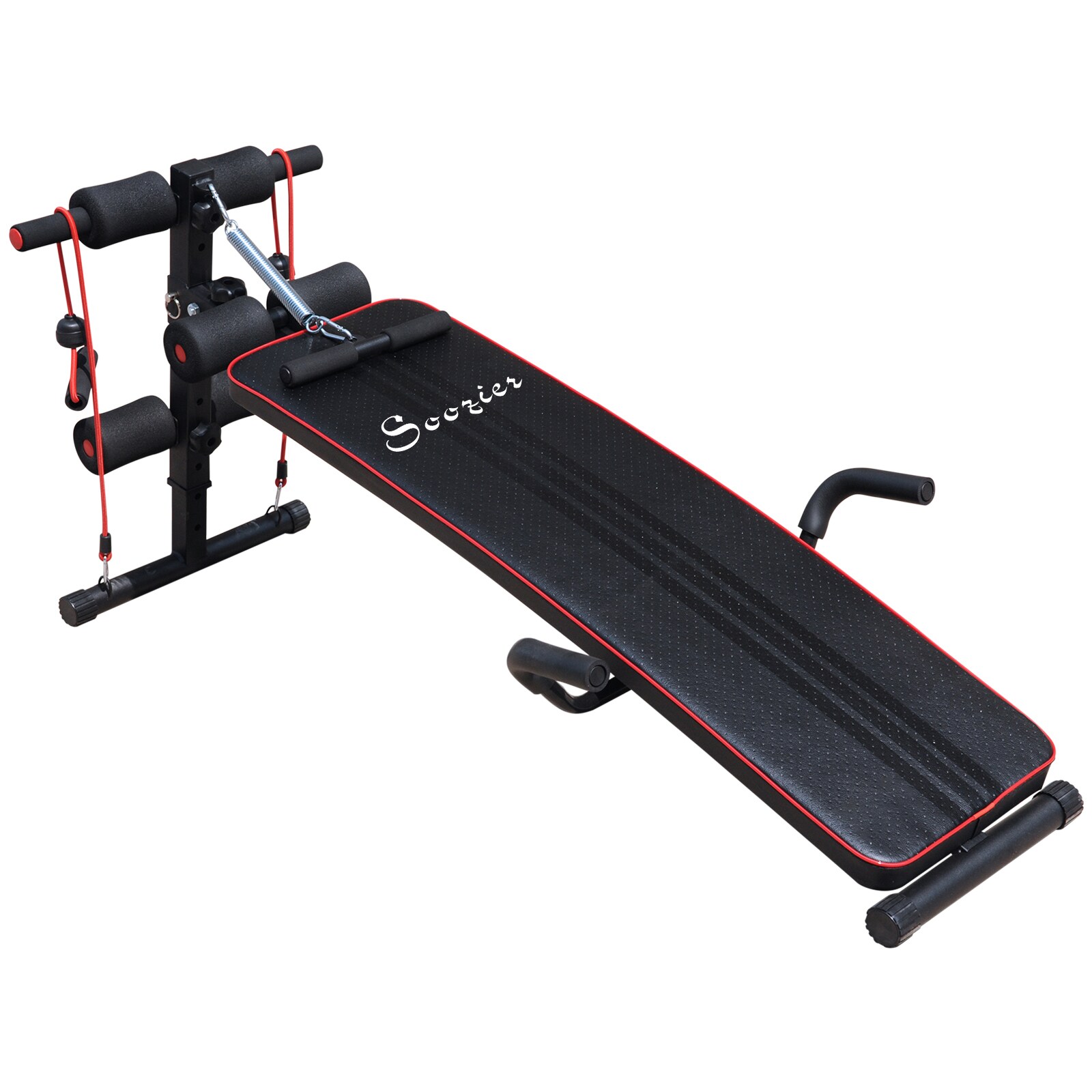 HOMCOM Sit-Up-Bank mit Widerstandsbänder schwarz, rot 137,5 x 55,5 x (50–68) cm (LxBxH)