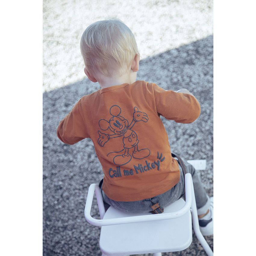 T-shirt manches longues print Mickey Disney pour bébé garçon - Marron