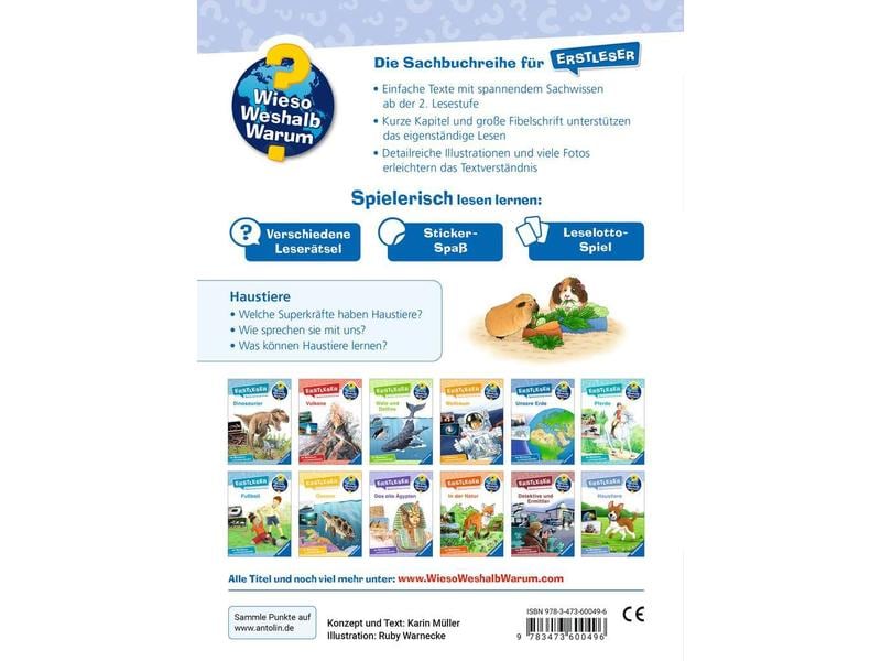 Ravensburger Kinder-Sachbuch WWW Erstleser – Haustiere Lesetraining, Sachwissen und Spielspass in einem!