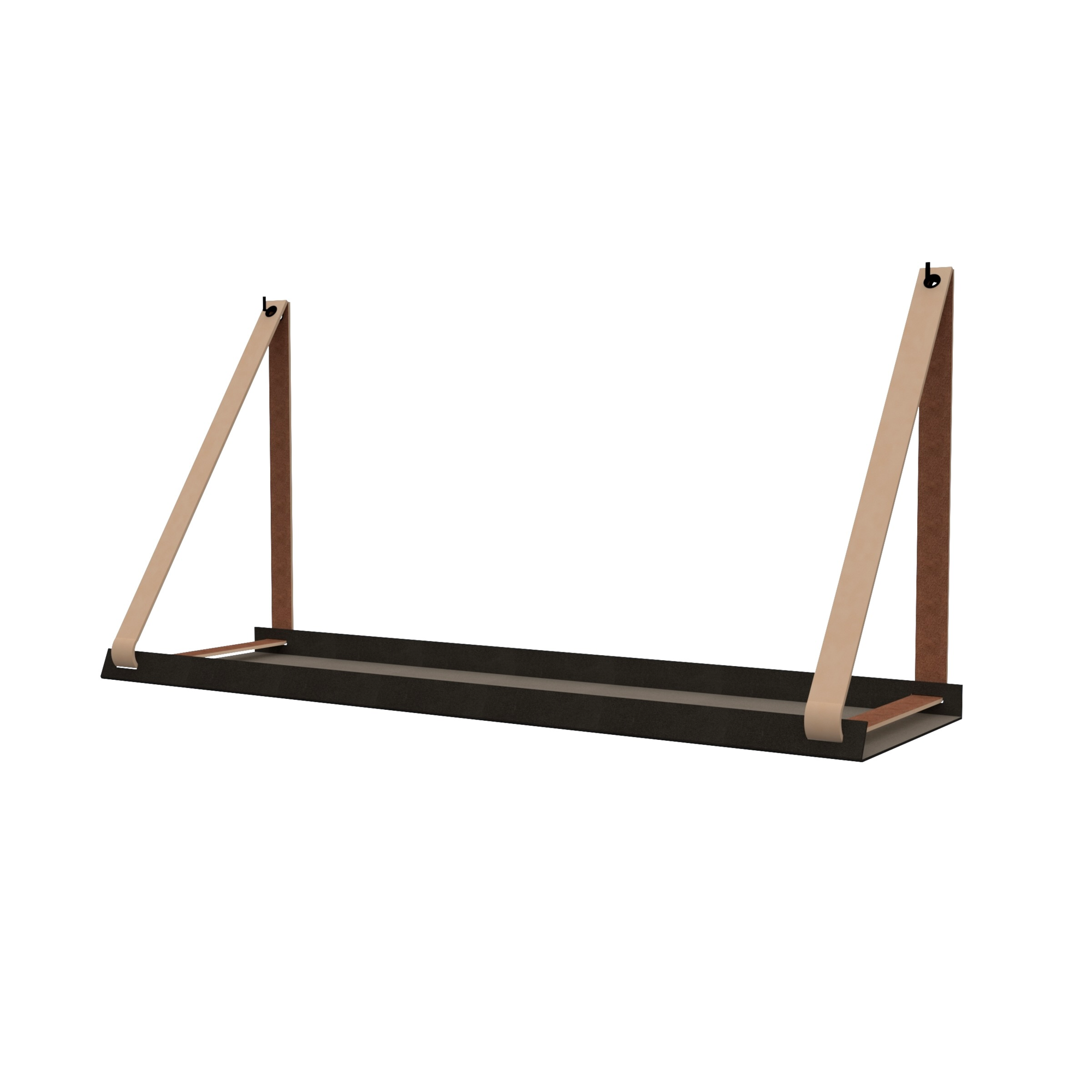 Stalen wandplank 70x20cm - incl. leren plankdragers Stalen wandplank met leren plankdragers - Naturel