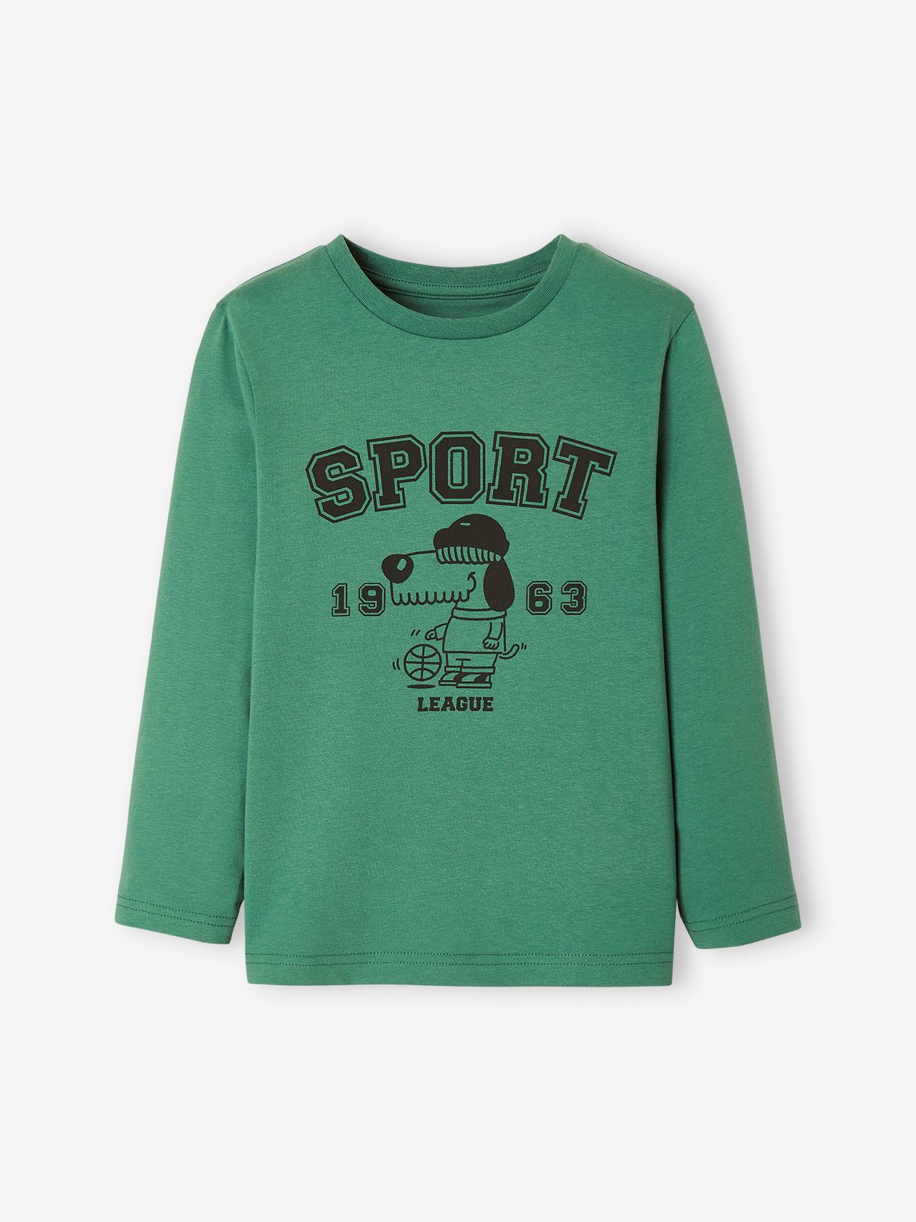 Camiseta infantil masculina lisa azul-médio com estampas e mensagem gráfica.