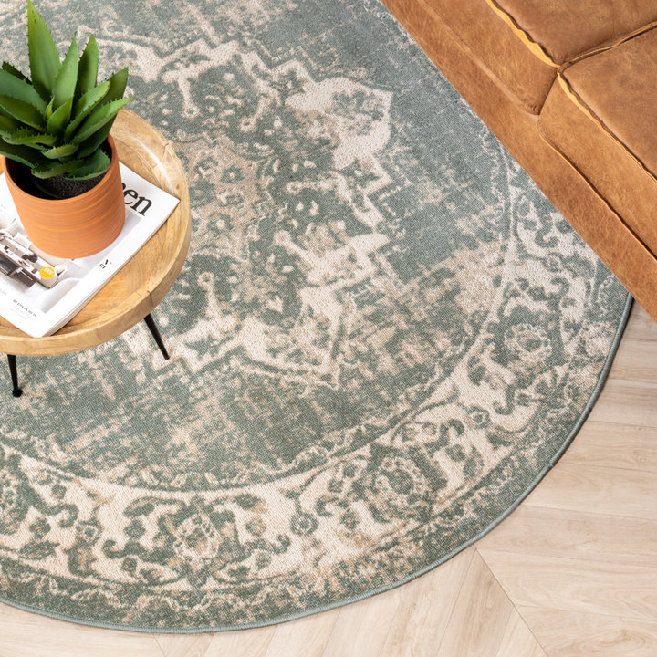 Rond vintage vloerkleed - Spring Medaillon Groen/Creme