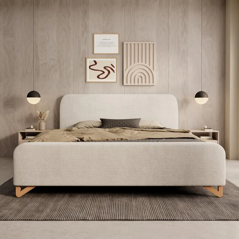 Meubella - Tweepersoonsbed Fortaleza - Beige stof - 160x200 cm