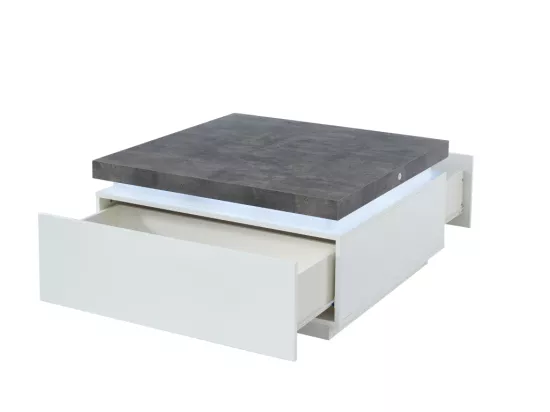 Table basse HALO II - 2 tiroirs - MDF laqué - Avec LEDs - Blanc et Béton