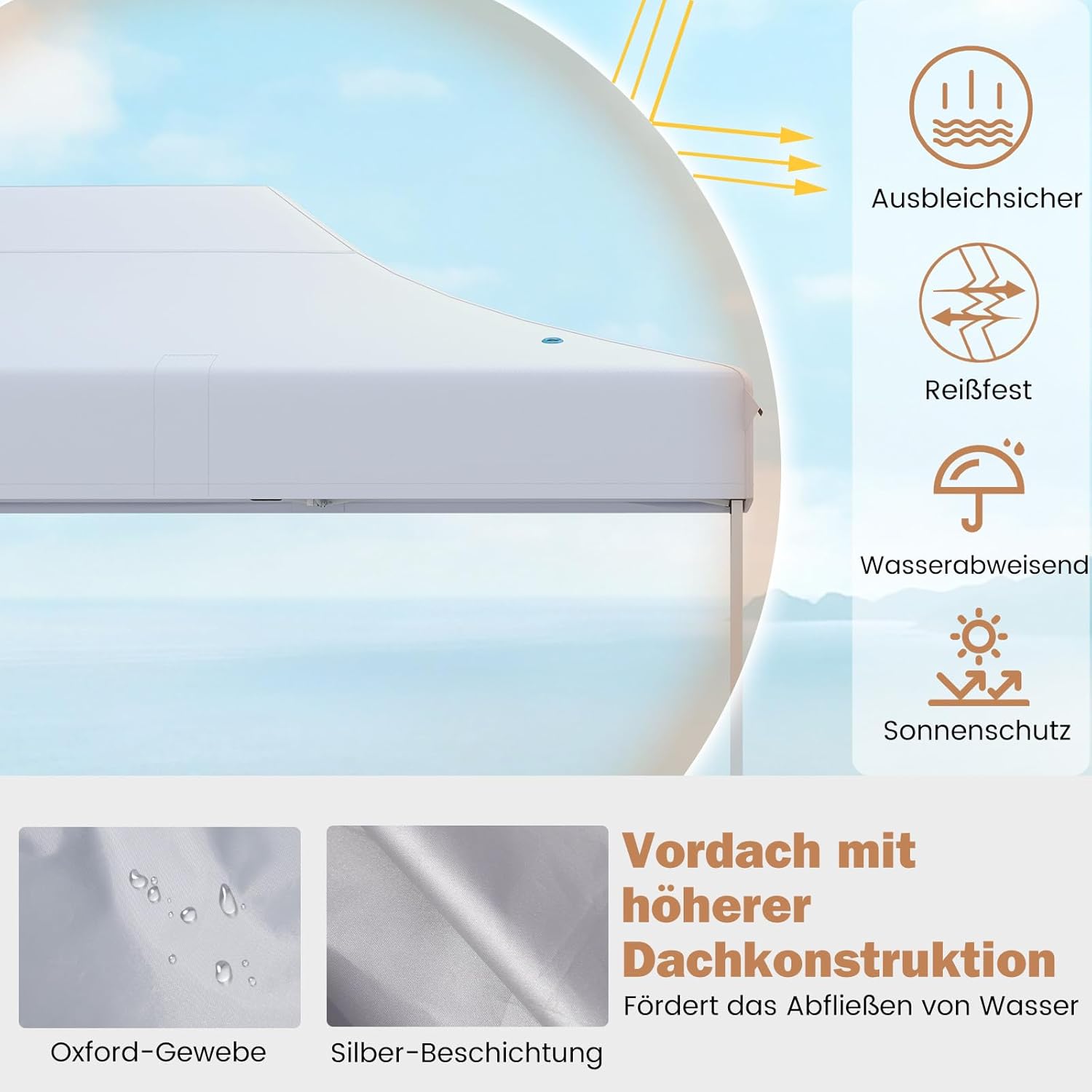 COSTWAY 3x4,5 m Faltpavillon, Pop Up Pavillon Höhenverstellbar mit Rollentasche, 4 Seilen, 8 Heringen, Wasserdicht Gartenpavillon Gartenzelt Partyzelt für Party Hochzeit (Weiß)