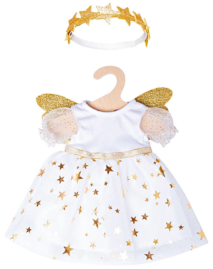 Puppen-Kleid SCHUTZENGEL (35-45 cm) mit Sternen-Haarband