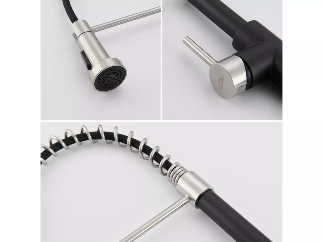 AuraLum Max Mitigeur cuisine avec douchette Robinet Cuisine à Ressort,Rotation 360° Robinet d'Evier 2 Jets,Eau Froide/Chaude,Noir,EU Modèle