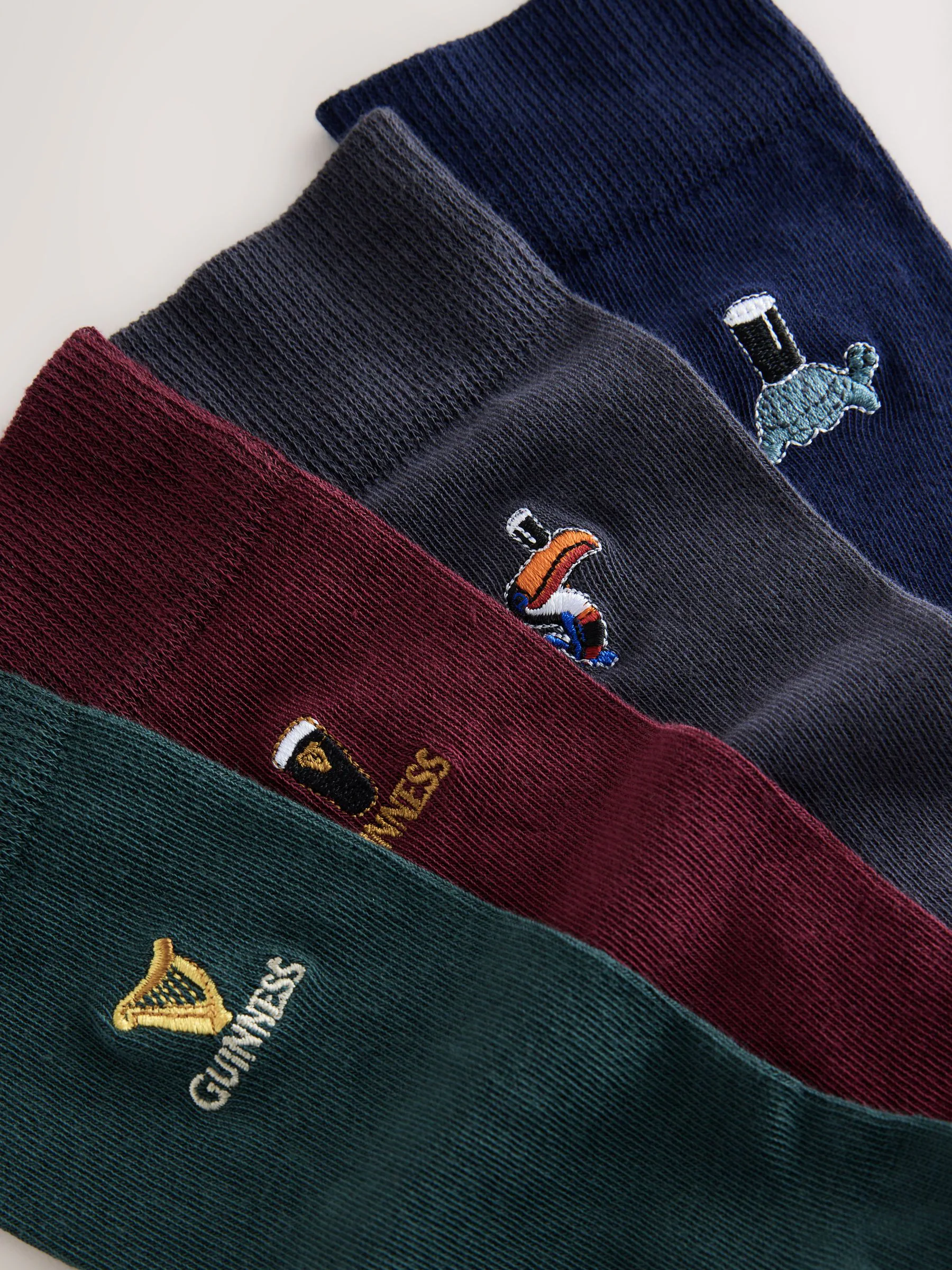 Blue/Green/Red - Guinness License Embroidered Socks 4 Pack