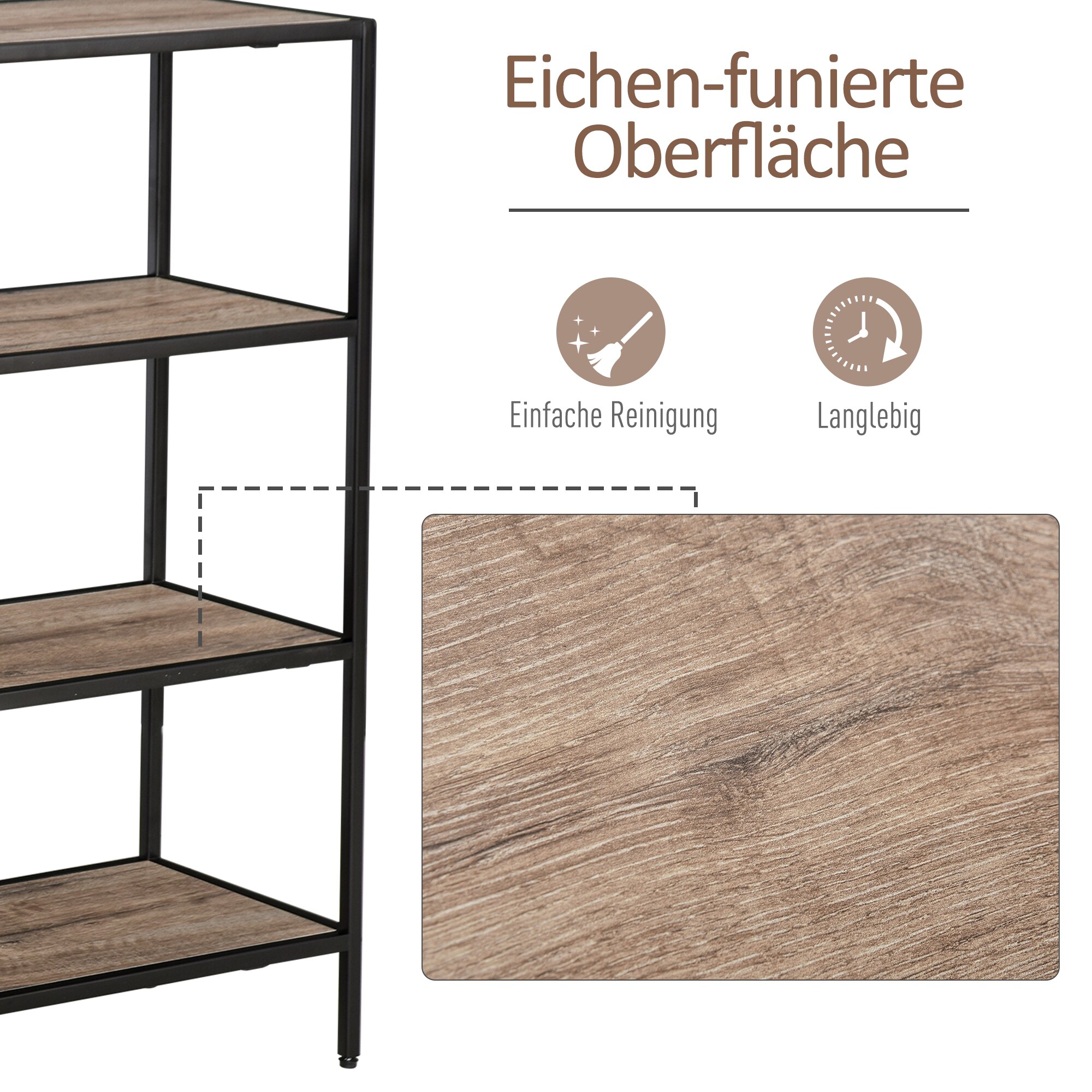HOMCOM Standregal im industriellen Stil Eiche, schwarz 120 x 32 x 95 cm (BxTxH)