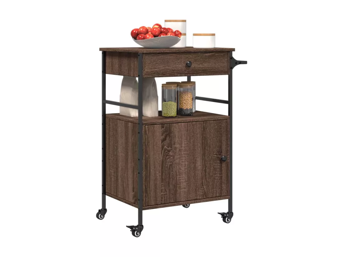 Chariot de cuisine chêne marron 56x43x89,5 cm bois d'ingénierie