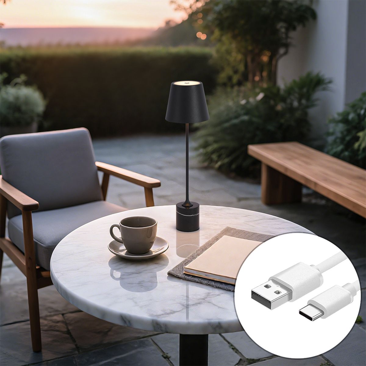 Moderne tafellamp zwart 37cm incl. LED dimbaar IP54 oplaadbaar - Topi