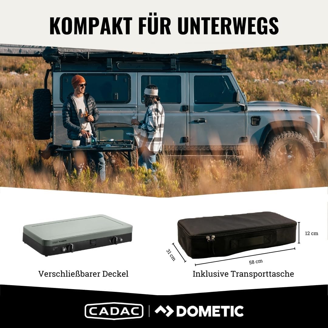 CADAC - 2-Cook 3 Pro Deluxe Camping Gasgrill - 50mBar - Stahl, Aluminium und Kunststoff - Gas-Campingkocher - inkl. Camping Kuchbuch & Transporttasche