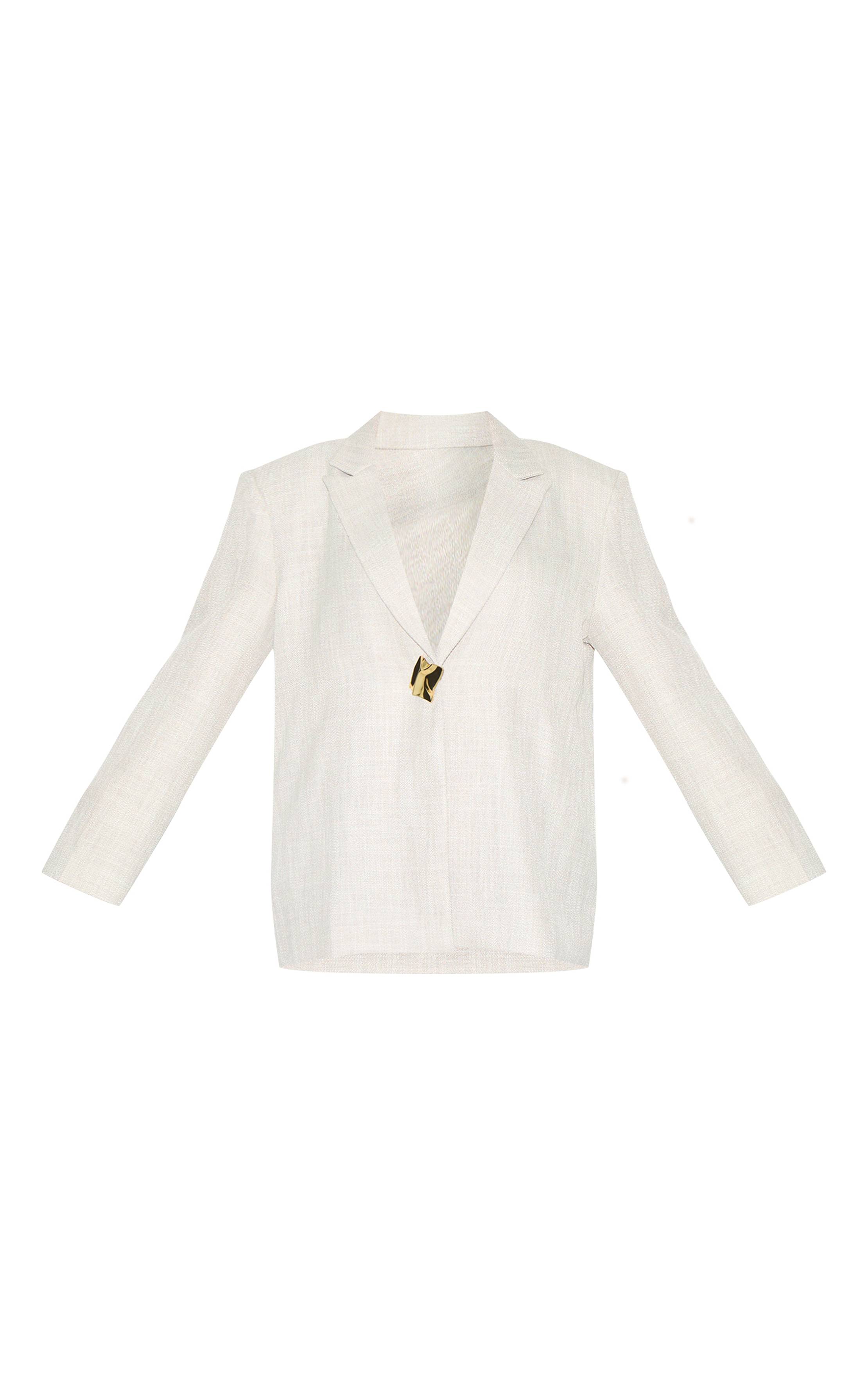 Beige Blazer Boxy En Lin Beige Avec Détails Boutons Grande Taille