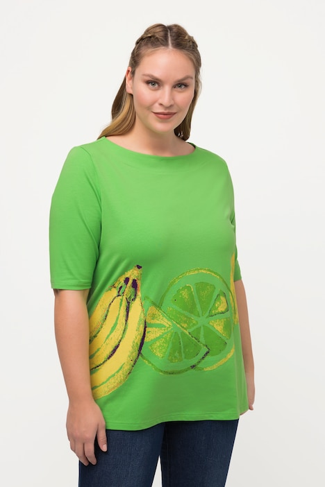 T-Shirt, Fruchtmotiv, U-Boot-Ausschnitt, Halbarm