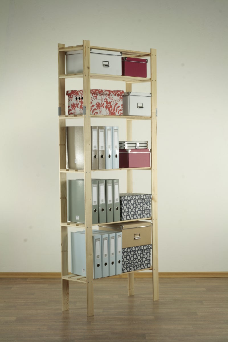 PROREGAL Pinepeak Houten Plank HxBxD 200 x 80 x 28 cm 6 Planken 1,2 cm Dik Dennenhout Natuurlijk
