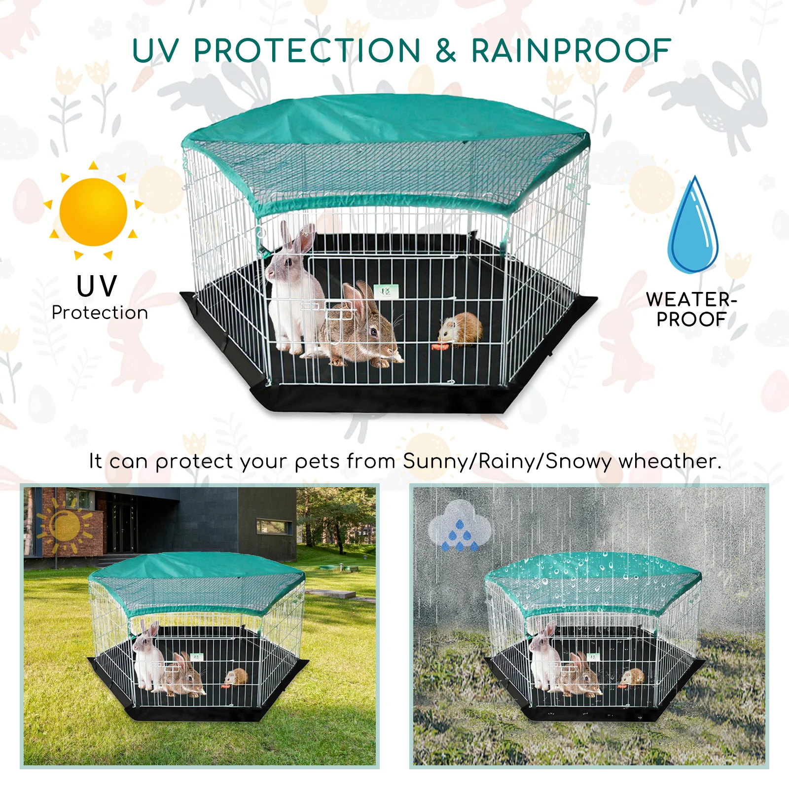 Gaiola dobrável de 6 painéis Nobleza para pequenos animais de estimação, cerca de metal para hamsters, recinto externo protegido para coelhos - Tamanho (C112*L96*A56,5cm)(1)