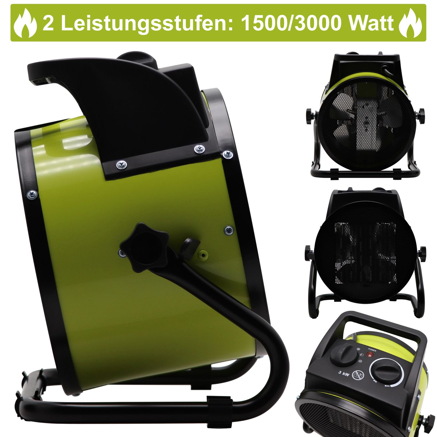 TroniTechnik® KH-503 Keramikheizer Heizlüfter Heizung 3.000 Watt, mit Tragegriff, PTC Keramik, stufenlose Thermosteuerung
