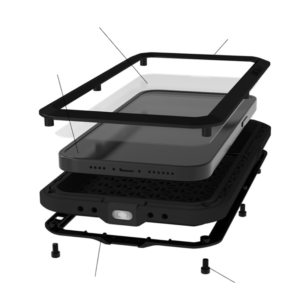 iPhone 15 Silikon Metall Outdoor Case   Panzerfolie - Schwarz