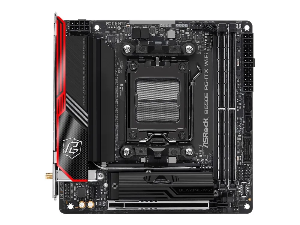 [OUTLET] - ASRock B650E PG-ITX WiFi - Bundkort - mini ITX - Socket AM5 - AMD B650 Chipset - USB 3.2 Gen 1, USB 3.2 Gen 2, USB-C 3.2 Gen2, USB-C 3.2 Gen 2x2 - Bluetooth, 2.5 Gigabit LAN, Wi-Fi 6 - onboard grafik (CPU påkrævet) - High Definition Audio