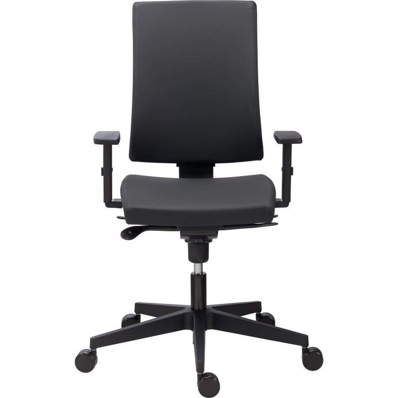 Chaise de bureau Difesa simili cuir noir - dossier haut - avec ou sans accoudoirs - mécanisme Synchrone - pieds noir