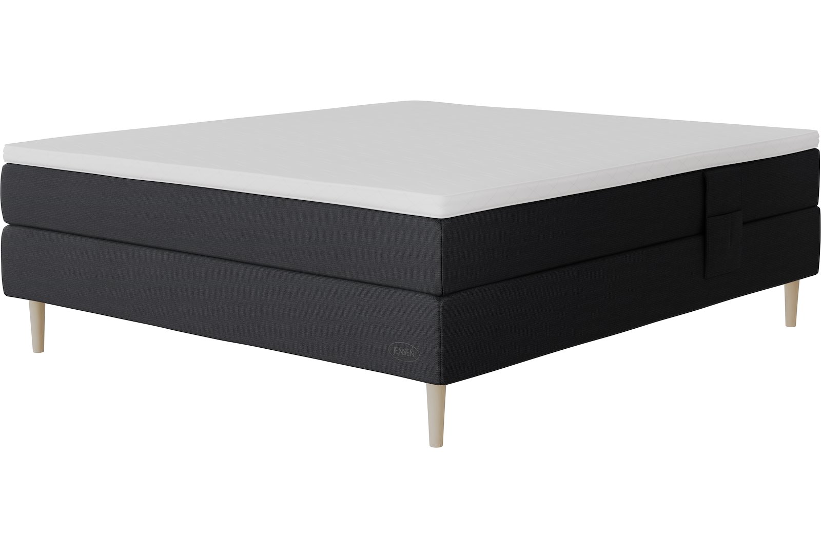 Opal jubileum kontinentalseng Tekstil 394 Antrasitt, medium/fast, seamless, Sleep II overmadrass og Conic 18 cm hvitvasket ben + støtteben