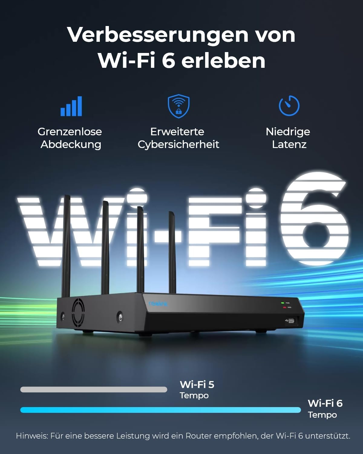 Reolink 4K 12CH WLAN NVR mit Wi-Fi 6, Integrierte 2TB HDD, 2,4/5GHz WiFi, Für Reolink WLAN-&Akku-Kameras(außer 4G Kameras), Keine PoE-Ports, Überwachungssystem, 24/7 Aufzeichnung, RLN12W(Schwarz)