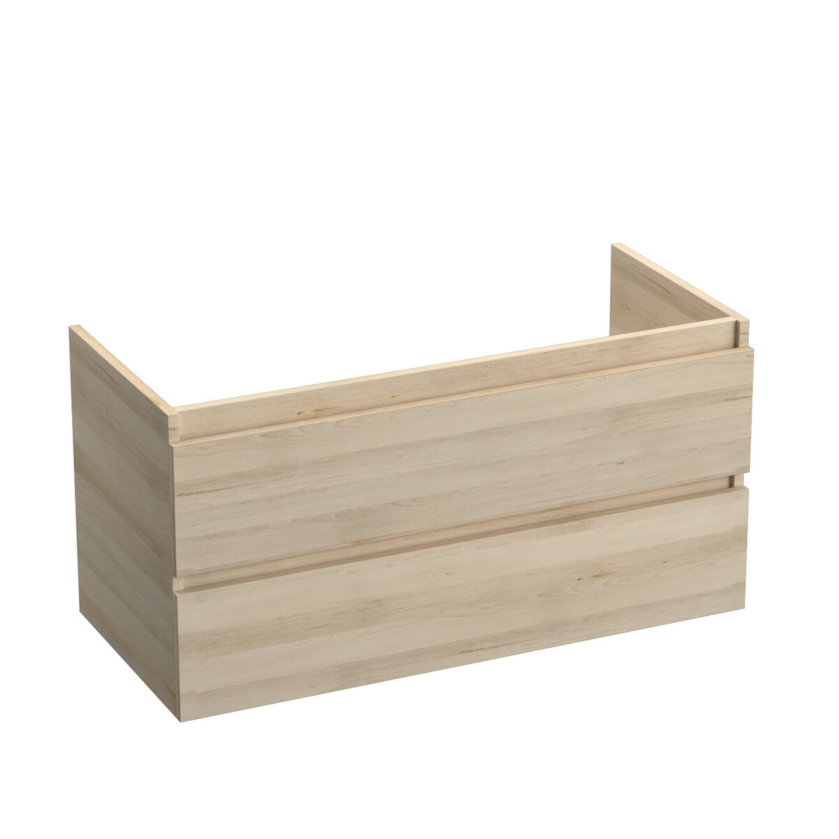 Fontana Kolo wastafelmeubel beach eiken 100cm mat witte wastafel 2 kraangaten met ronde spiegel