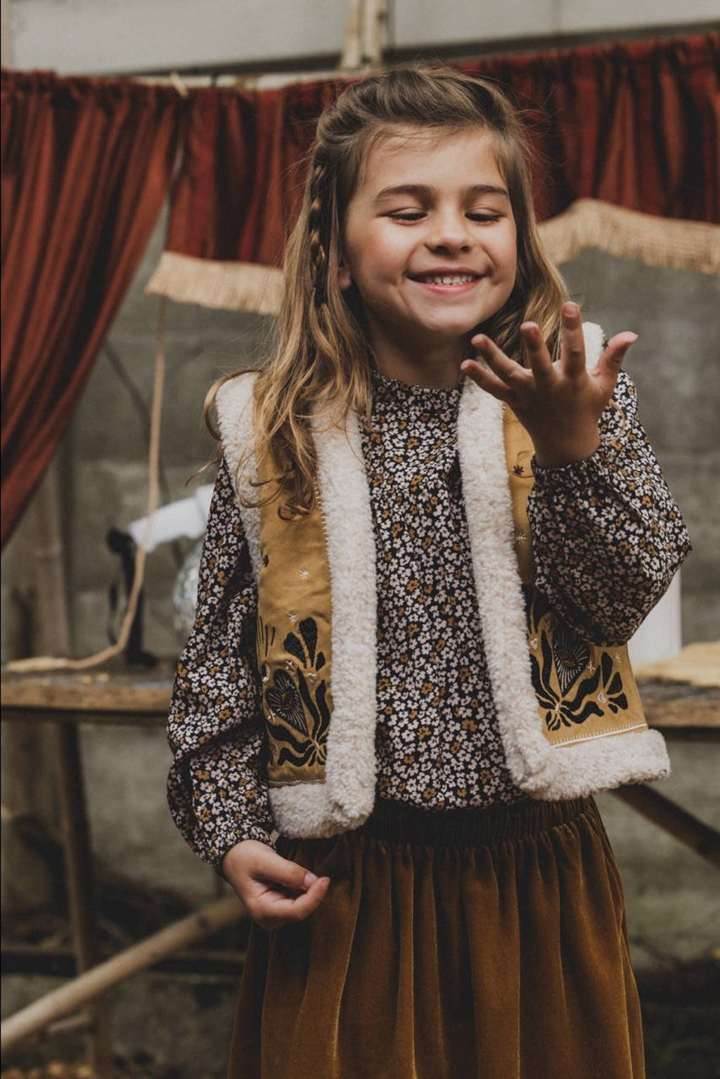 gilet met printopdruk okergeel/beige