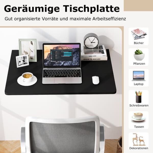 Vegghengt sammenleggbart bord Plassbesparende Kjøkkenbord Sammenleggbart Veggbord 80 x 60 cm Sort