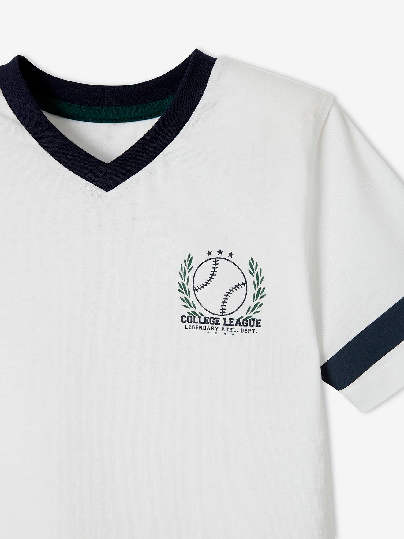 Camiseta esportiva de beisebol para meninos, branca lisa com estampas.