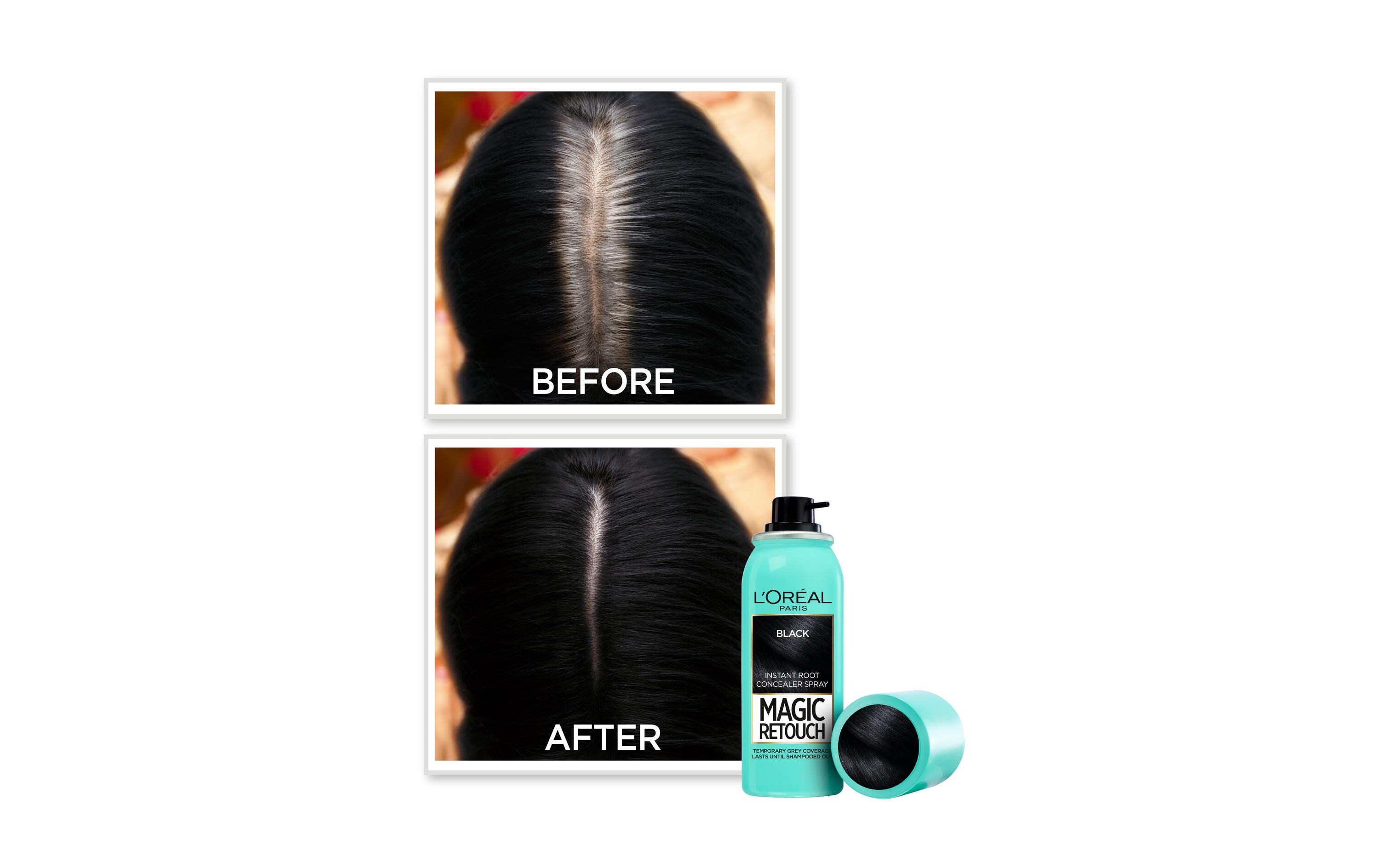 Haaransatz-Spray Magic Retouch SchwarzKaschiert den grauen Haaransatz in nur 3 Sekunden