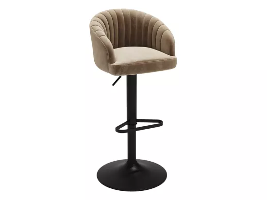 Lot de 2 tabourets de bar en velours et métal - Hauteur réglable - Beige - DORALIZ