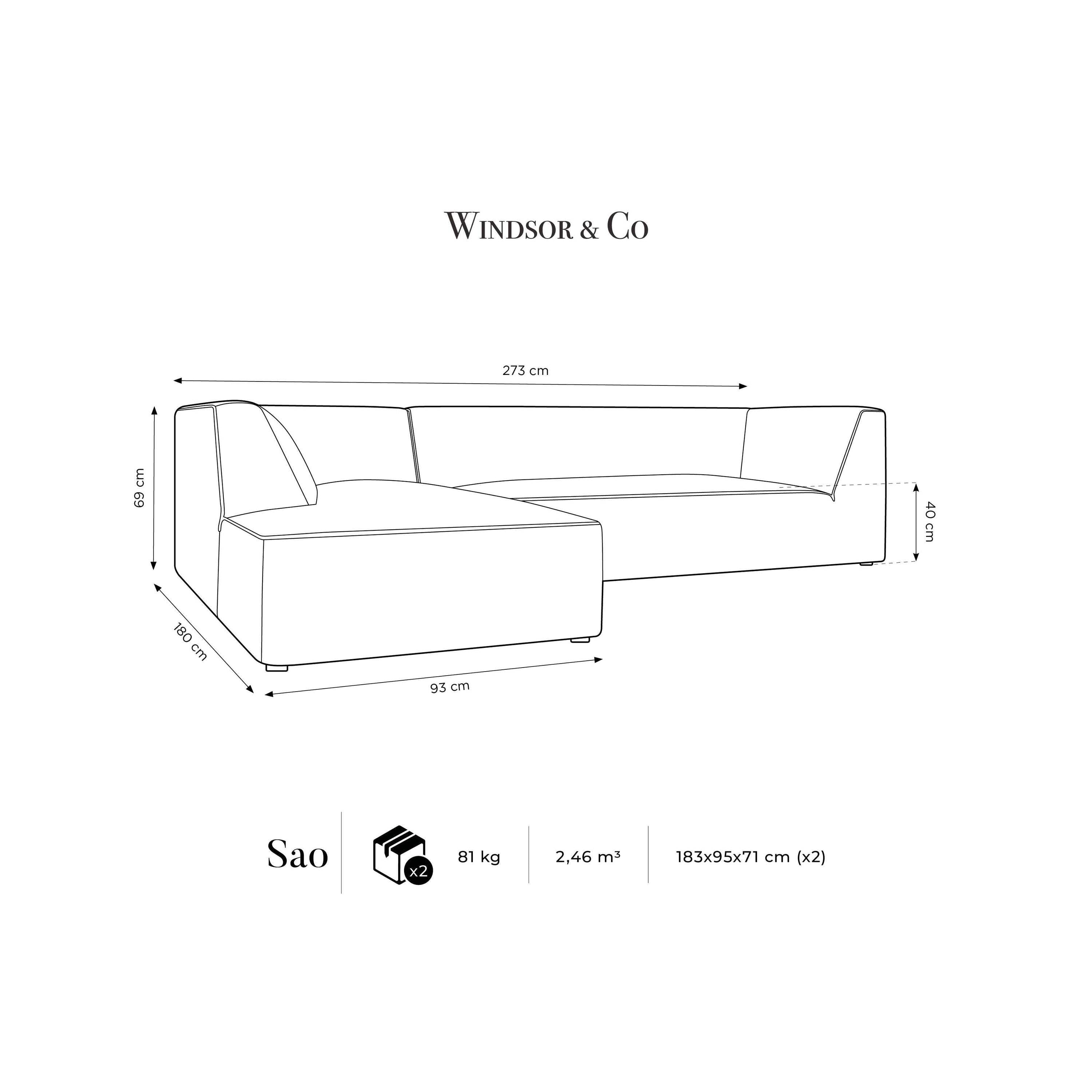 Windsor & Co Sao Hoekbank met Chaise Longue Links - 4-zits - Ribstof - Okergeel