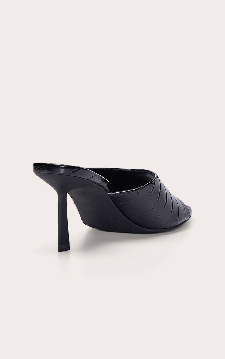 Noir Mule À Talon Bout Rond Effet Croco
