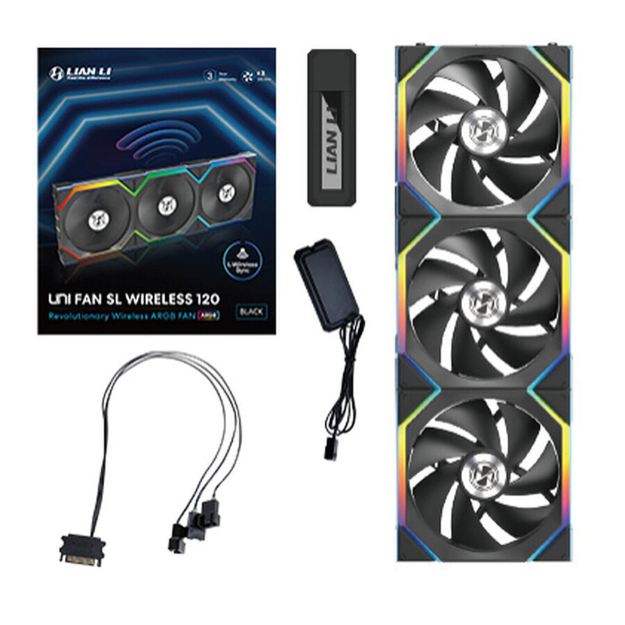 Lian Li Uni Fan SL Wireless 120 Reverse Blade - Noir - Pack de 3 + contrôleur