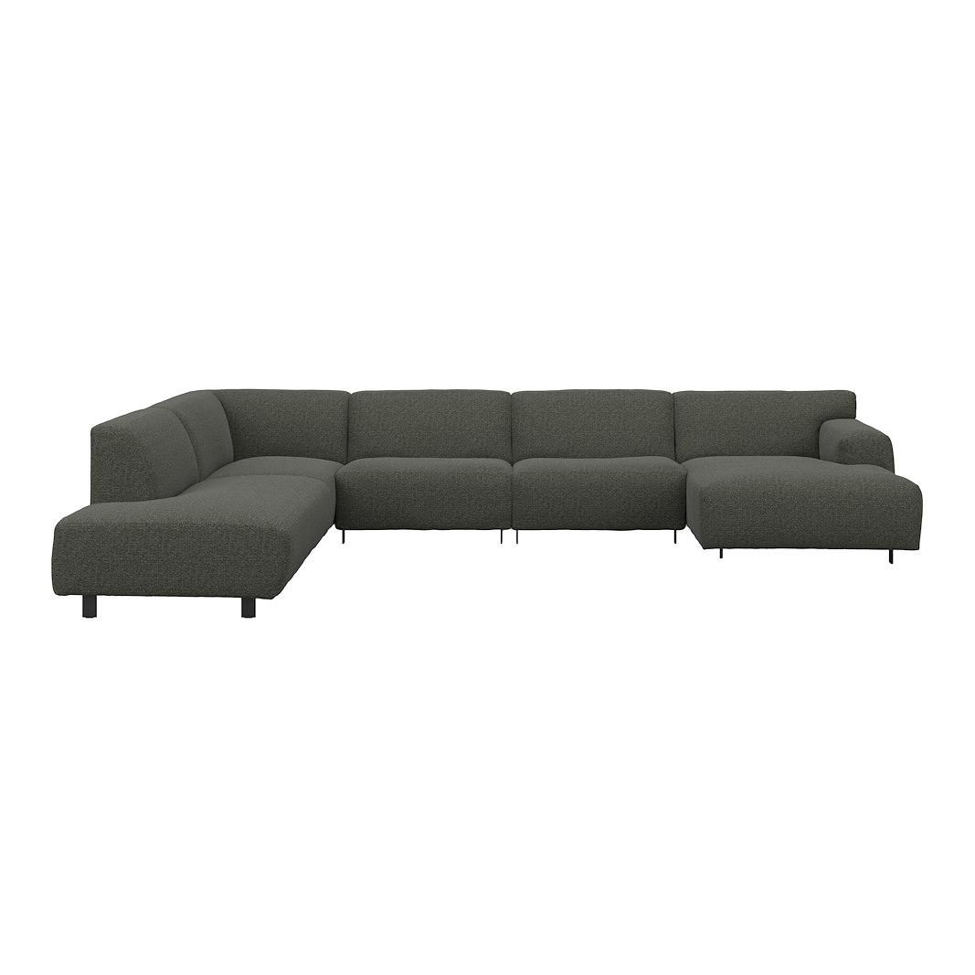 Vesta U-sofa Sjeselong høyre, 3-seter og åpen ende venstre. Big hjørnemodul, Tekstil Cortina Grey, sort metallben 10 cm, Comfort CM