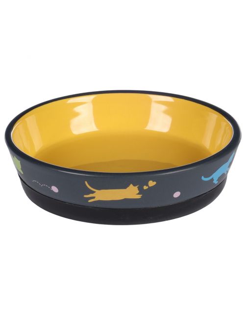 Flamingo Keramische Voer\/Waterbak Rani Geel - Kattenvoerbak