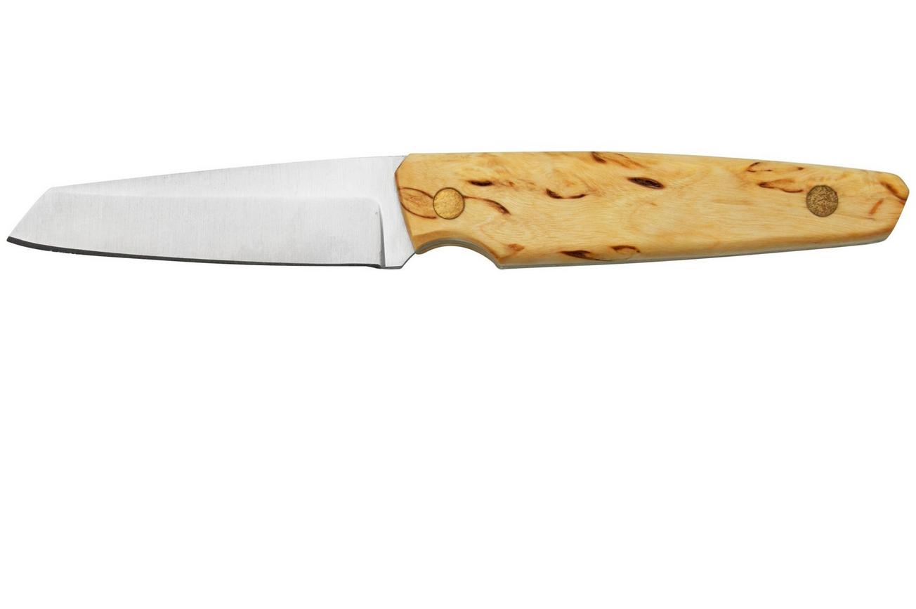 Nordic Knife Design Wharncliffe 80 2080, Curly Birch vaststaand mes