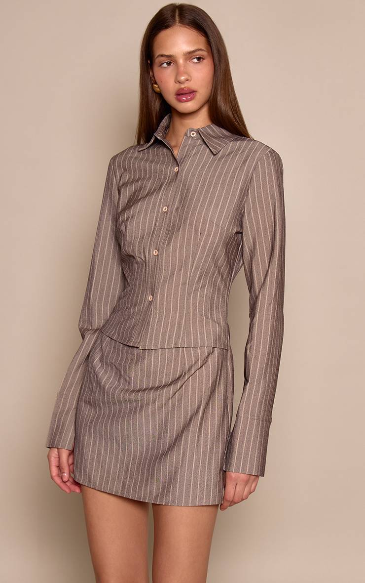 Taupe Robe Moulante À Rayures Tennis Manches Longues