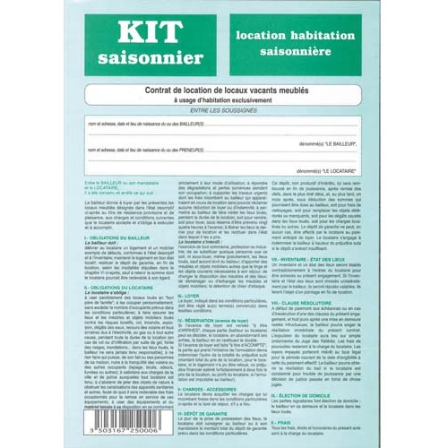 Kit contrat location meublée saisonnière weber diffusion 6 pages contrat descriptif inventaire
