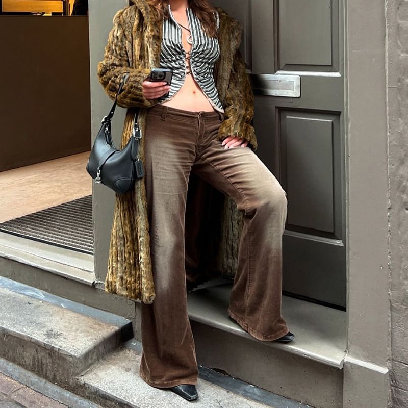 Cincine - Low Rise Washed Corduroy Flared Pants