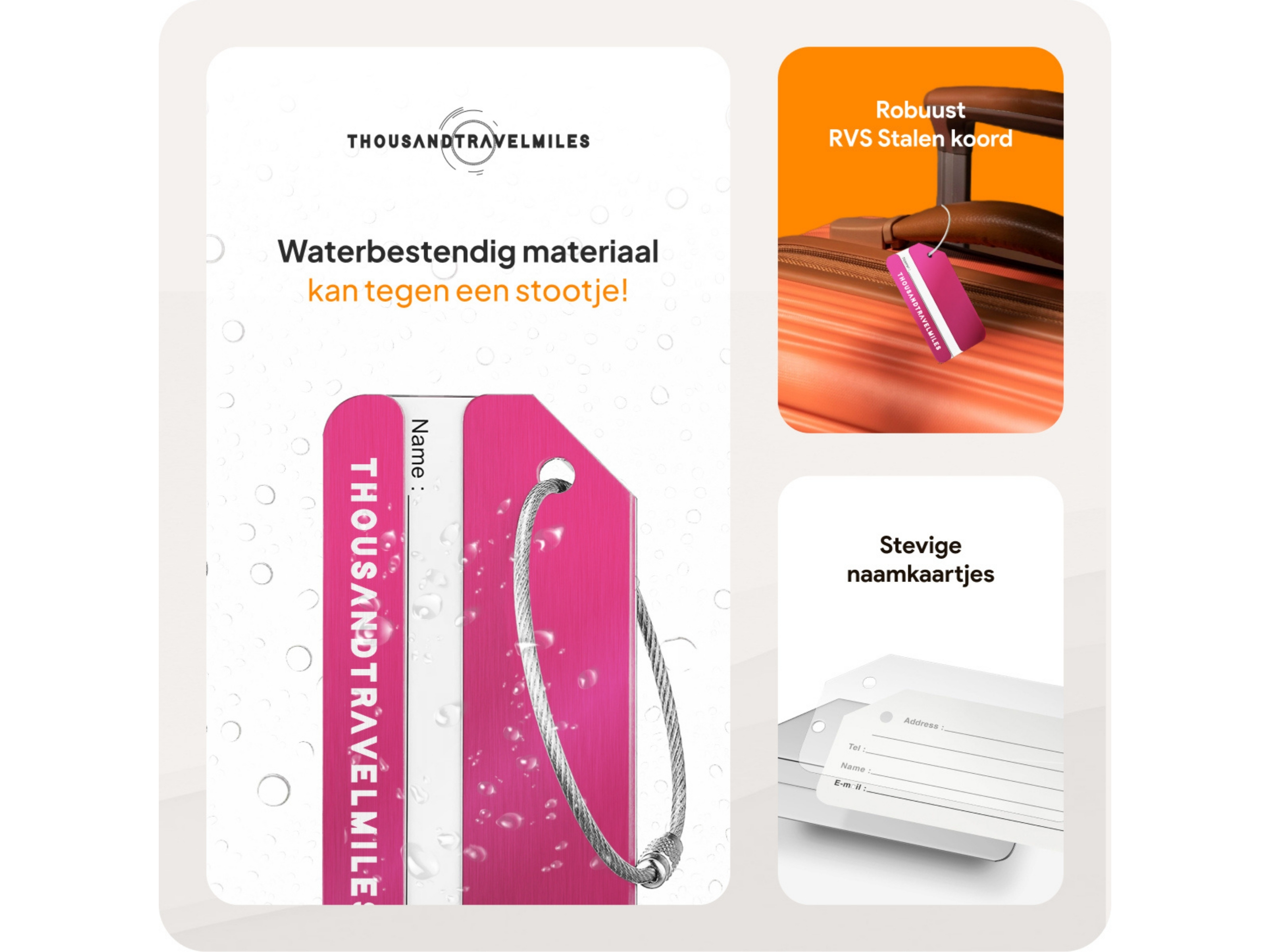 Thousandtravelmiles set van 4 Aluminium Bagagelabels - Pink