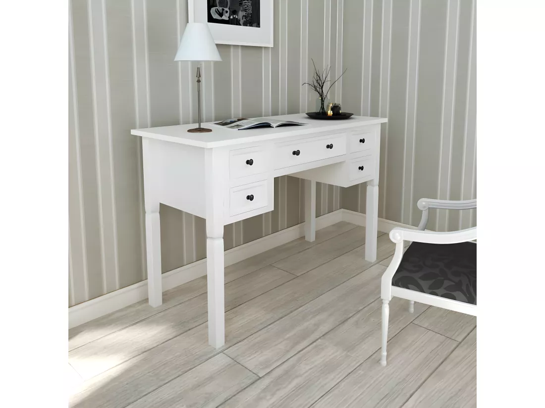 Bureau blanc à 5 tiroirs