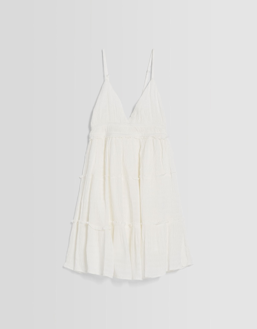 Mini vestido com alças franzidas
