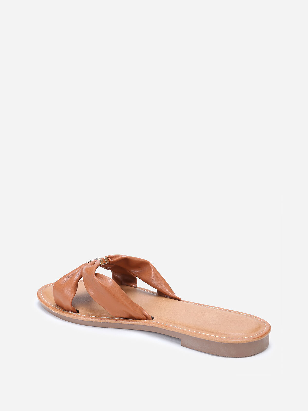 Mules à brides en simili avec boucle- Camel